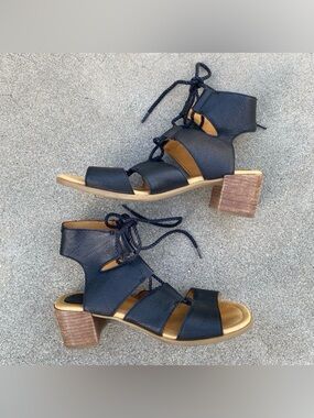 SPERRY TOP SIDER Black Leather Lace Up Sandals 8 M Fits 8.5 9